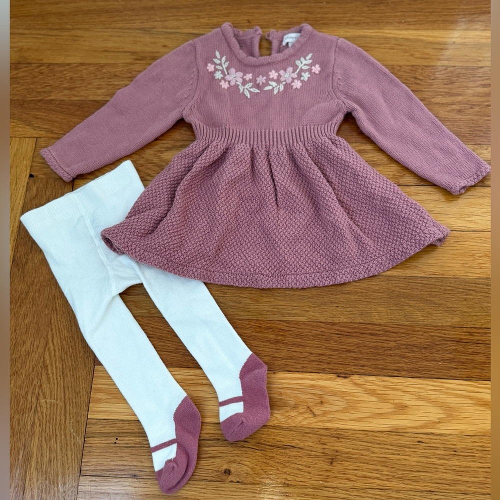 Catherine Malandrino knit dress with matching tights 3-6 months